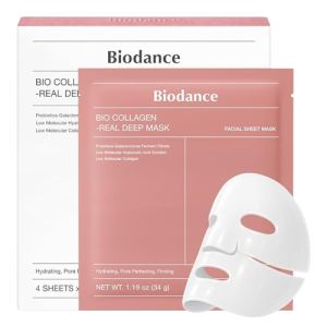 Masque profond BioDance Bio-Collagen Real, masque hydrogel hydratant de nuit, minimise les pores, élasticité, repulpe, soin coréen, cadeau idéal pour les adolescentes | 34 g x 4 unités