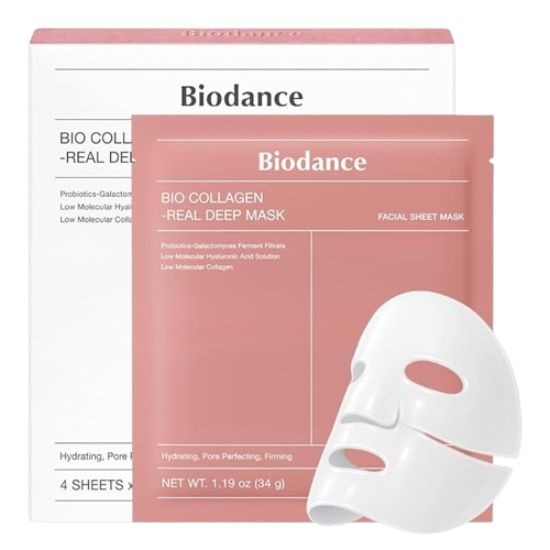 Masque profond BioDance Bio-Collagen Real, masque hydrogel hydratant de nuit, minimise les pores, élasticité, repulpe, soin coréen, cadeau idéal pour les adolescentes | 34 g x 4 unités