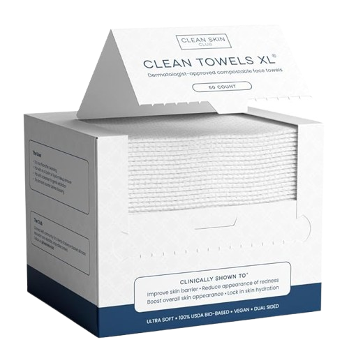 Serviettes nettoyantes Clean Skin Club XL®, 100 % biosourcées (USDA), jetables, approuvées par l'Eczema Association, lingettes sèches démaquillantes, ultra douces