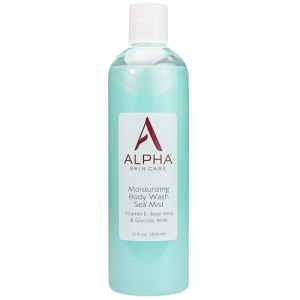 Gel douche hydratant Alpha Skin Care, formule douce anti-âge sans savon, AHA glycolique, vitamine E et aloe vera, revitalise et apaise, tous types de peau, acide hydroxy, 340 ml